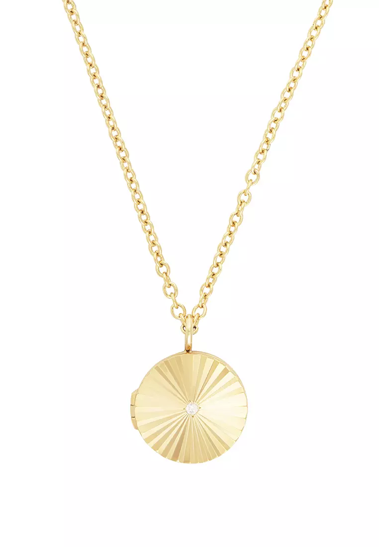 Buy Wanderlust + Co Ribbed Gold Locket Necklace 2023 Online