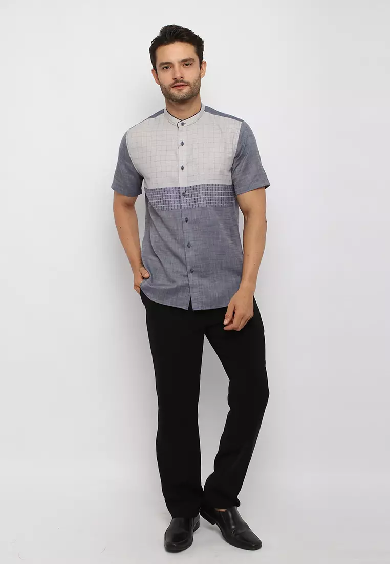 Kemeja Koko Pria Lengan Pendek Baju Muslim Pria BAHR NAVY