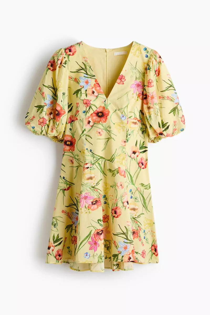 Balloon-sleeved cotton dress