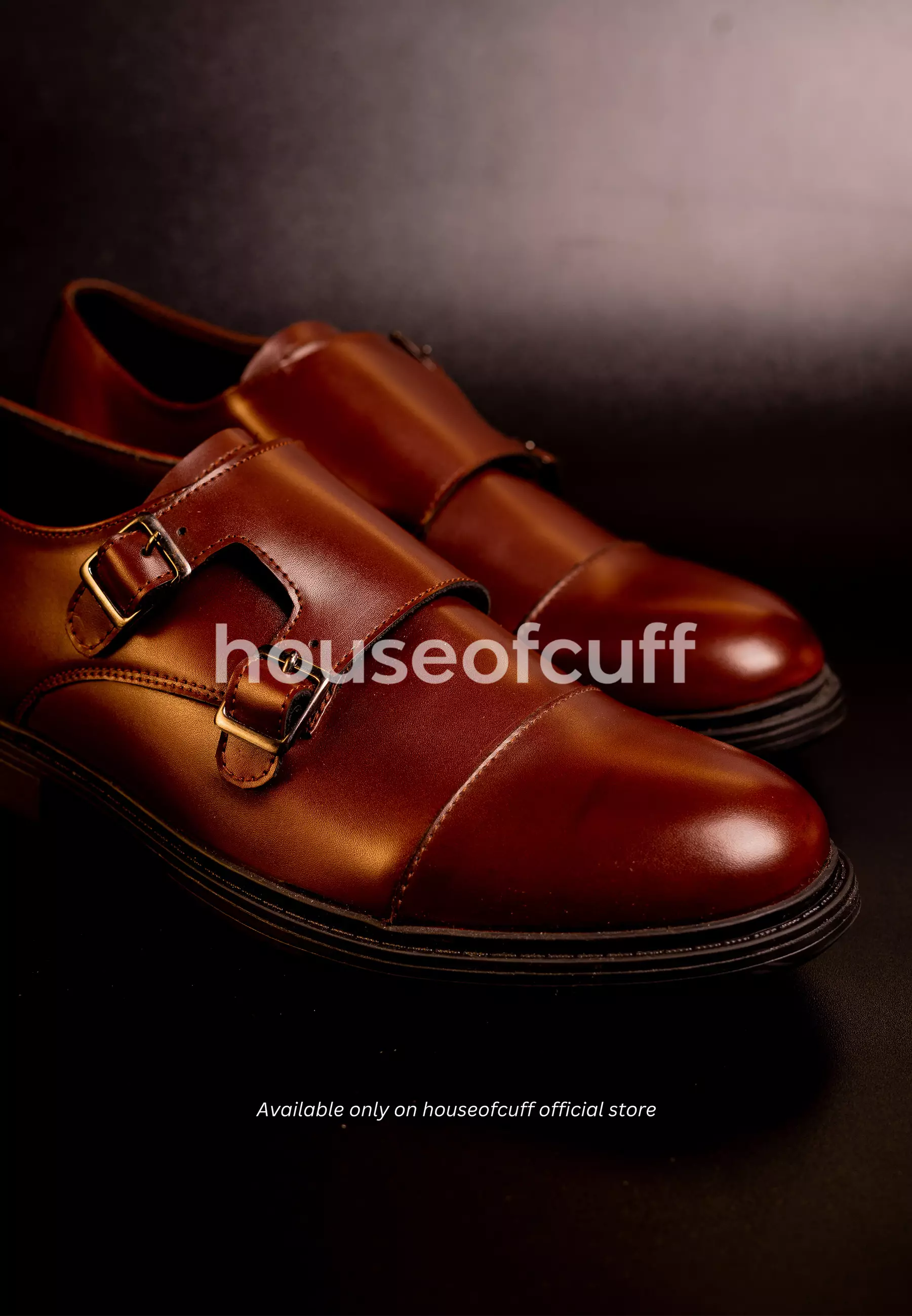 Sepatu kulit pria formal pantofel monk strap coklat houseofcuff