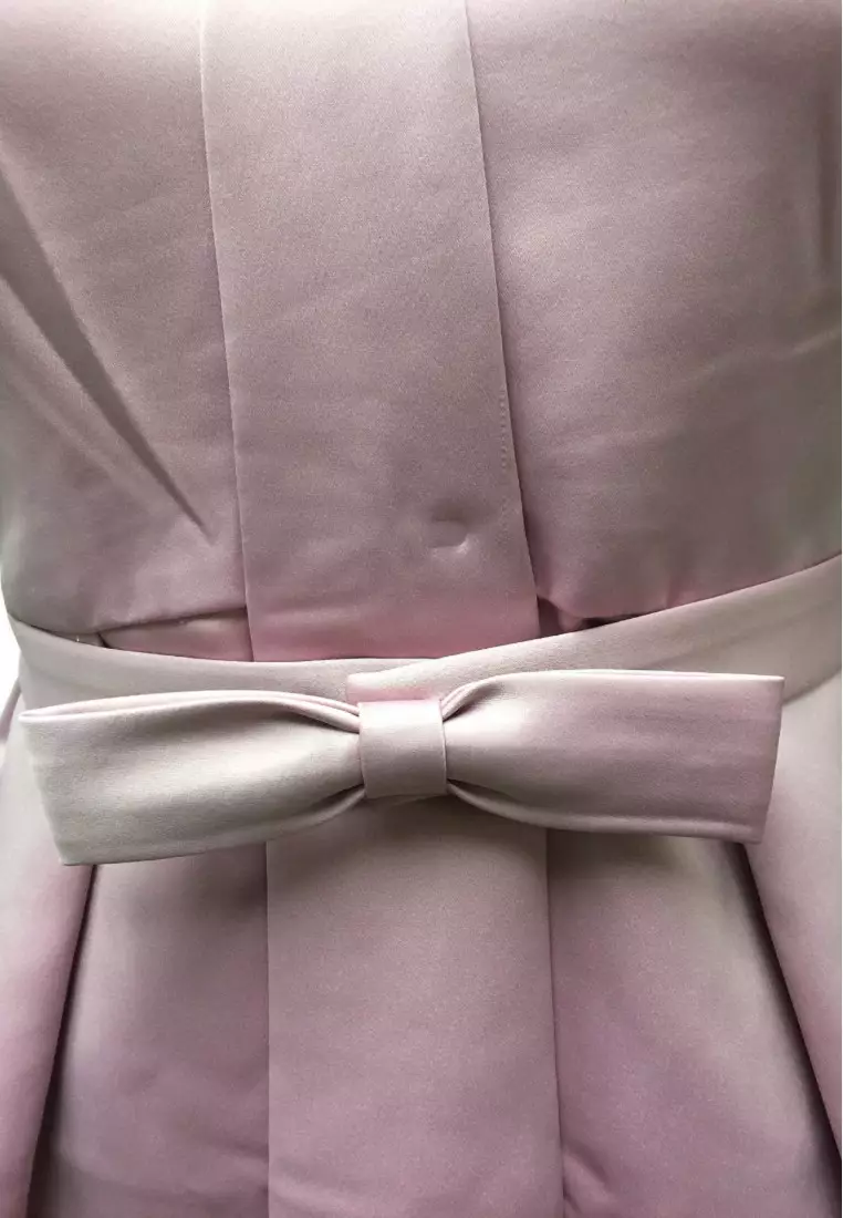 迷人色丁V領蝴蝶結晚禮服