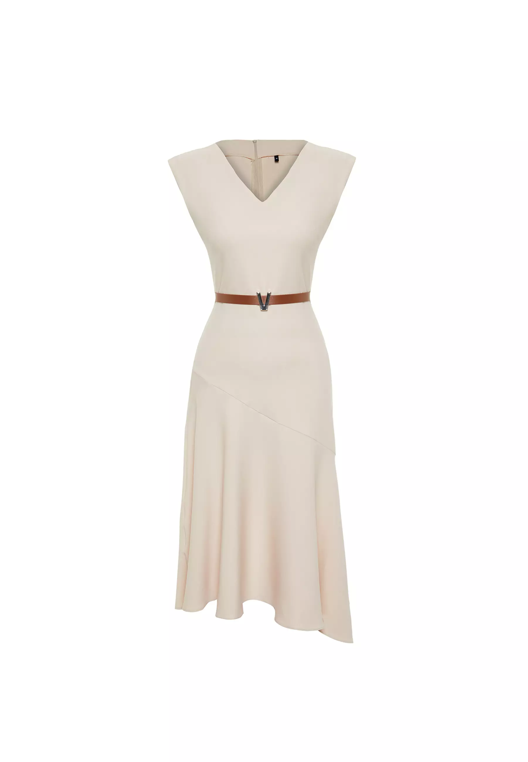 V-Neck Asymmetrical Midi Dress