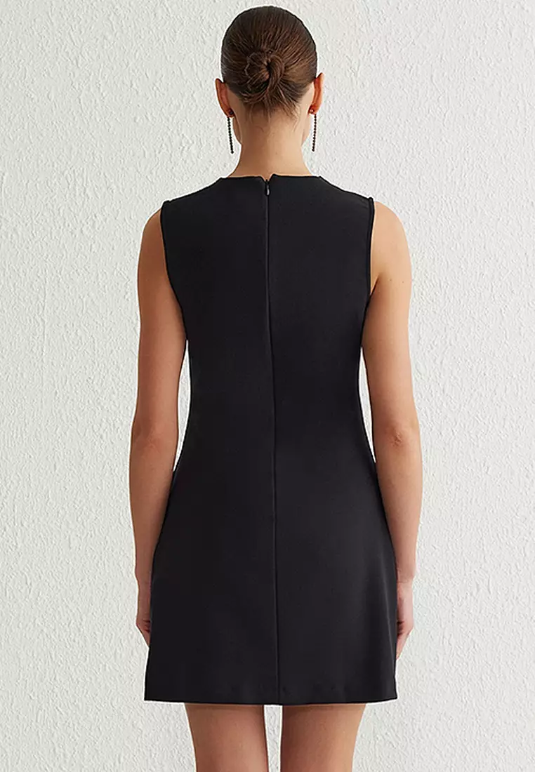 閃亮寶石領飾梭織迷你連身裙