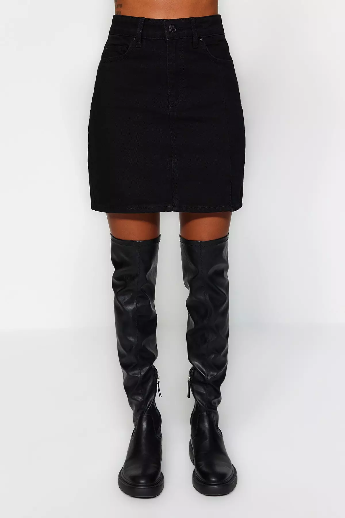 Slit Mini Denim Skirt