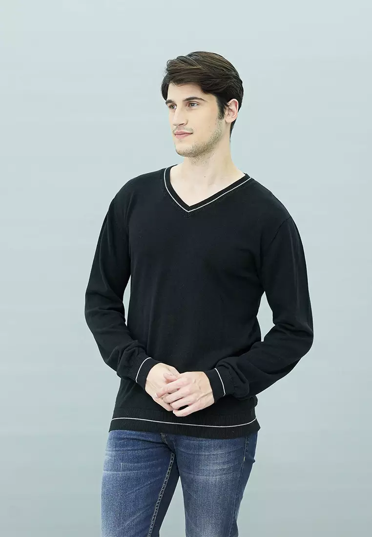 Johnwin - Sweater Pria - Motif Polos - Hitam  - ASW.660.D034.33.C-L/S - Free Keychain