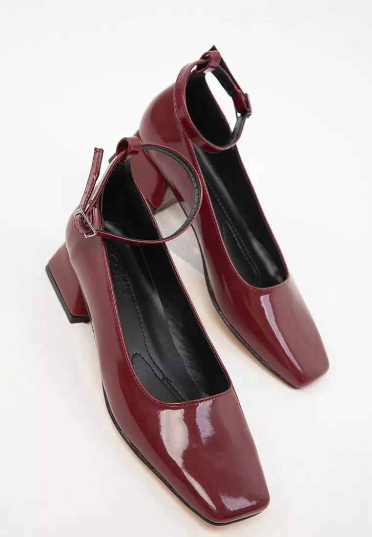 Patent Leather Claret Red Women's Classic Heeled Shoes - 19783