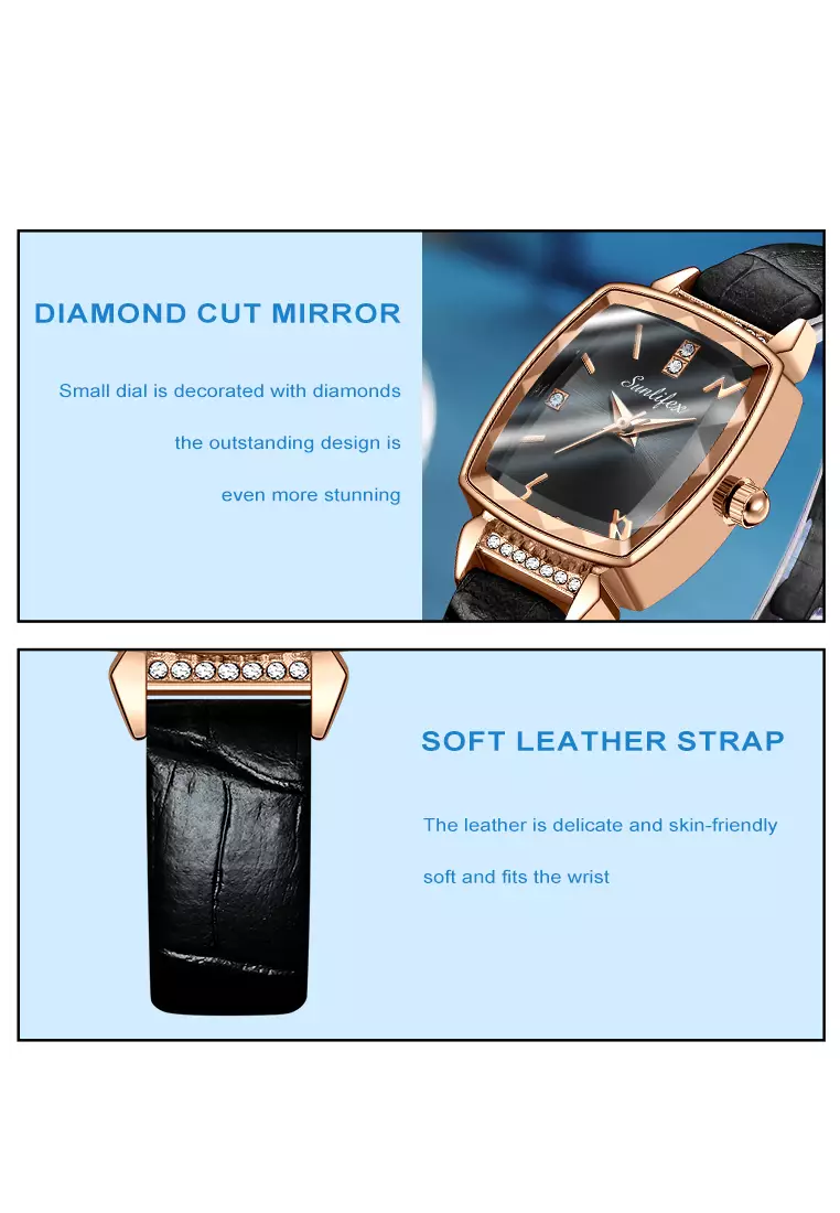 Jam Tangan Wanita 8006 Kuarsa Wanita Tali Kulit Berlian Jam Tangan Cewek Original black