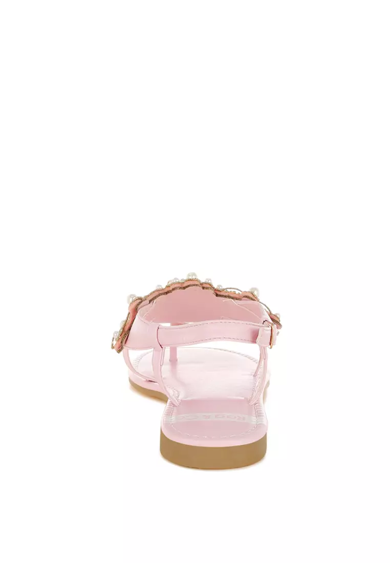 Sepatu Flat Aksen Mutiara Warna Pink