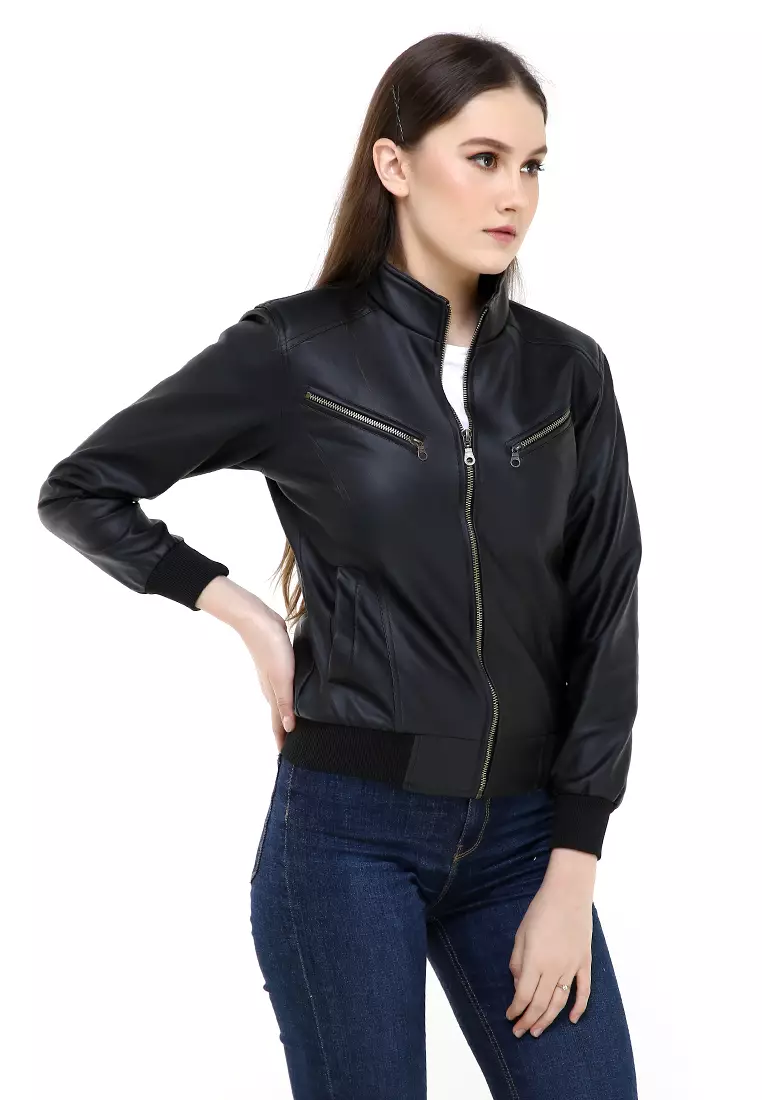 Hardwin Jaket Wanita Casual Longsleeve Outer Material Leather Kulit ORIGINAL