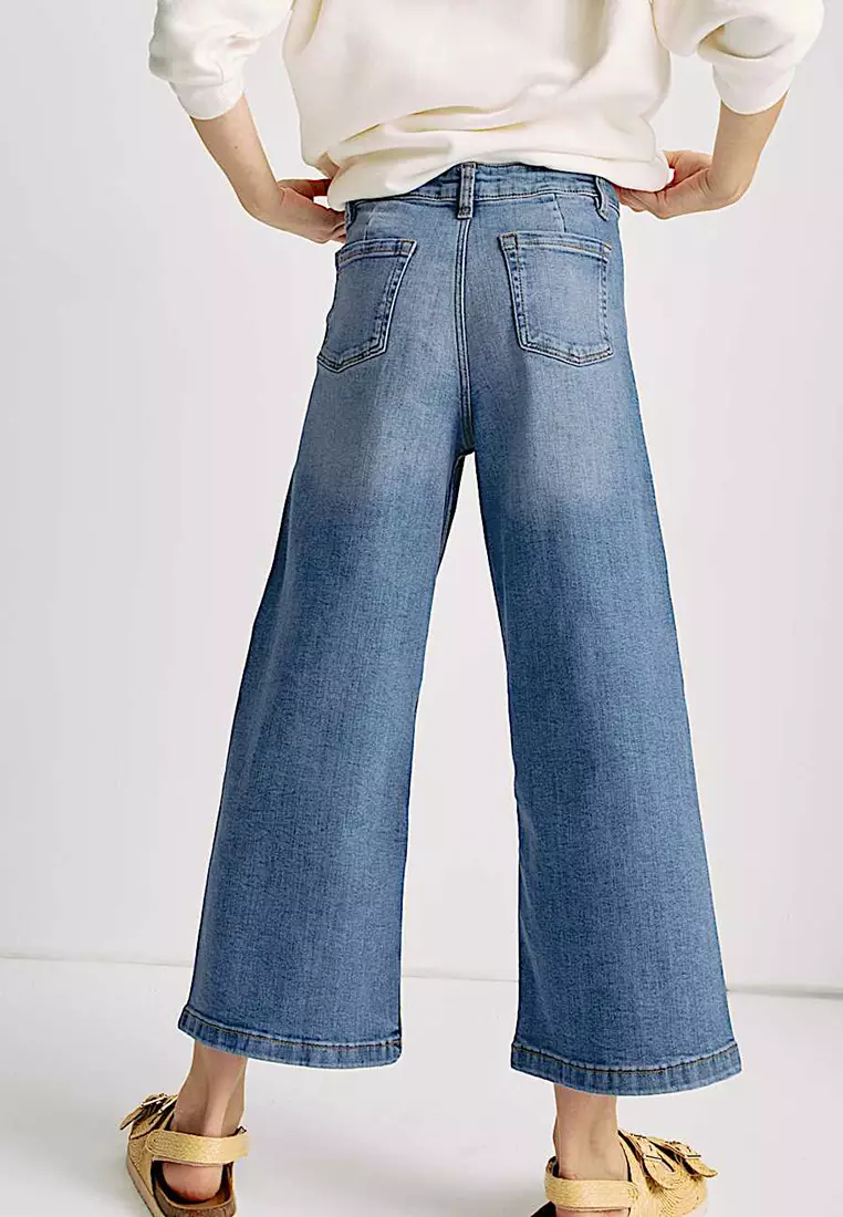 Wide Leg Cotton Rich Cropped Jeans