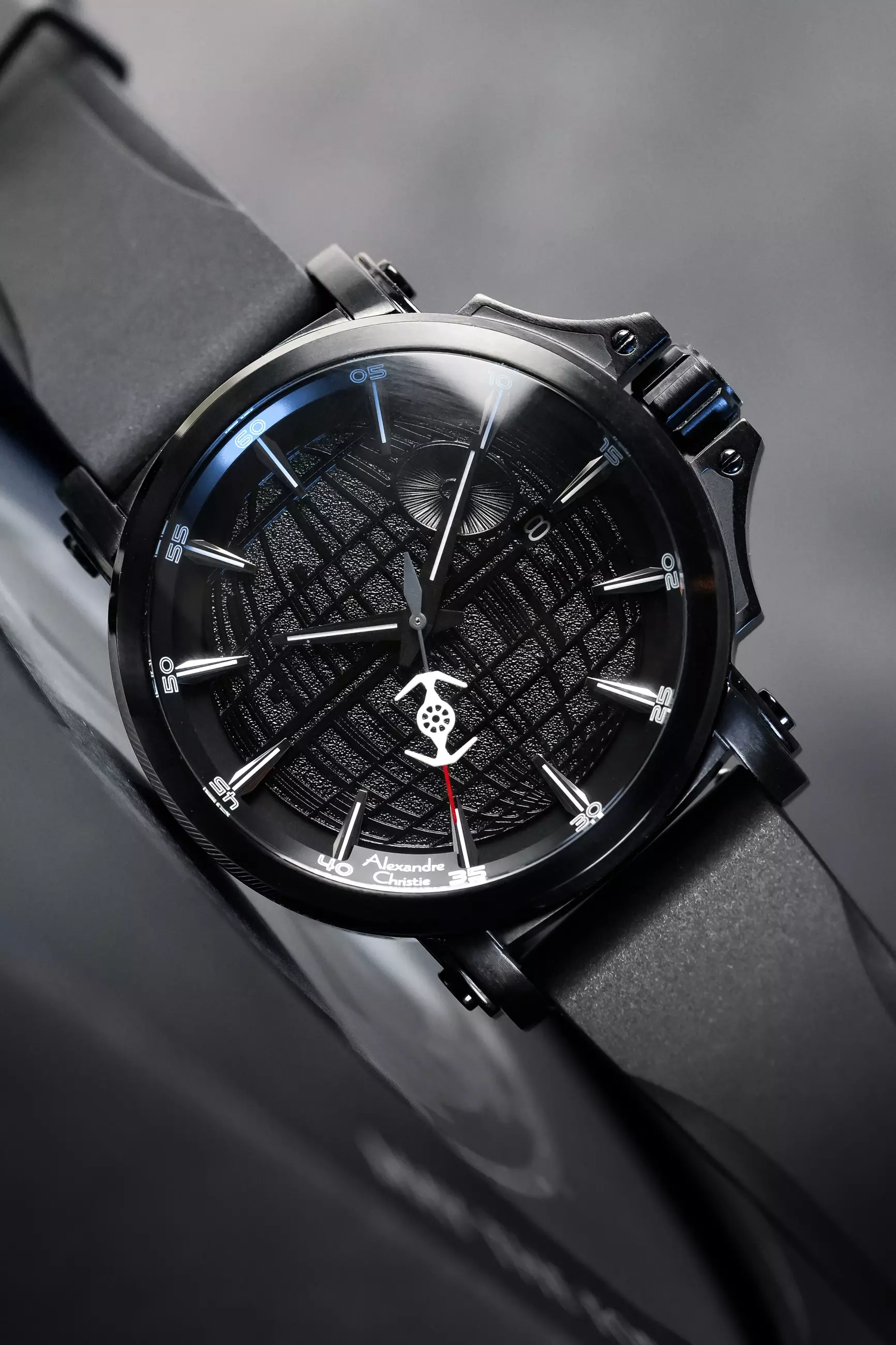 Jam Tangan Pria Alexandre Christie X Star Wars AC 9205 MA RDS-1 Darth Star Edition Black Rubber Limited Edition