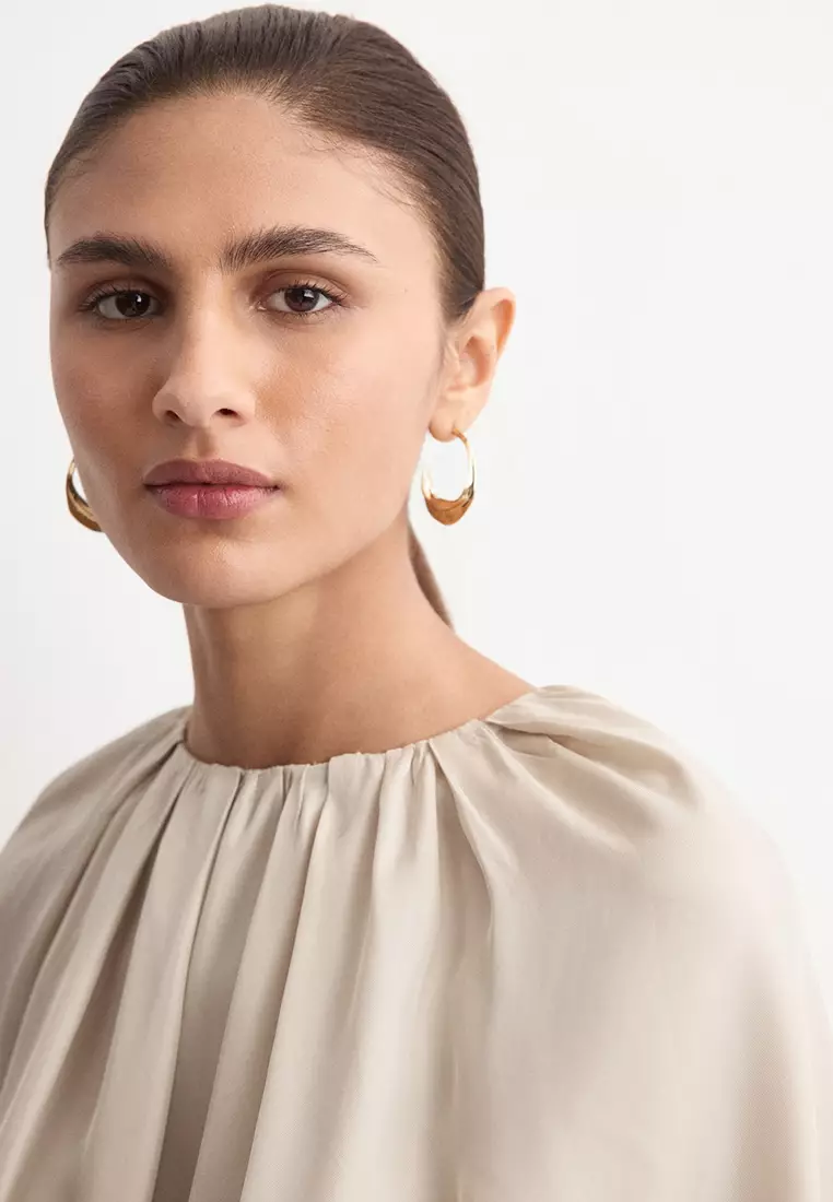 Blouse With Slits & Ruched Neckline