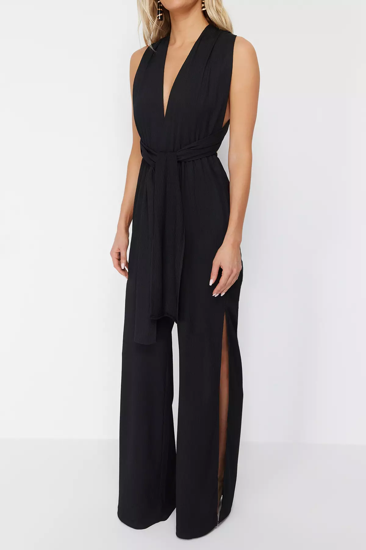 Long Jumpsuit with Tie Detail