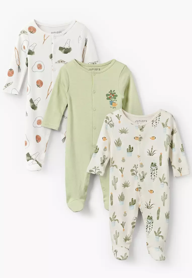 Babyshop Pack Of 3 Juniors Bamboo Round Neck Long Sleeves Sleepsuit With Assorted Print