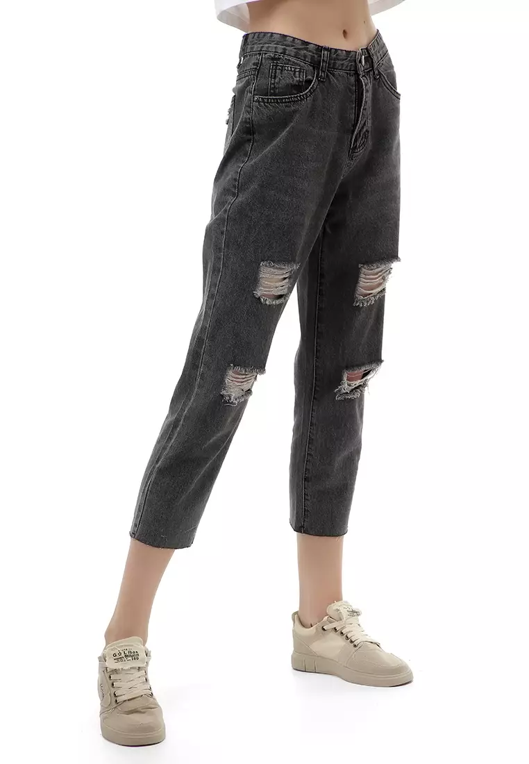 Jourel Long Pants Celana Panjang Boy Friend Ripped Jeans Wanita Material Denim ORIGINAL - Gray
