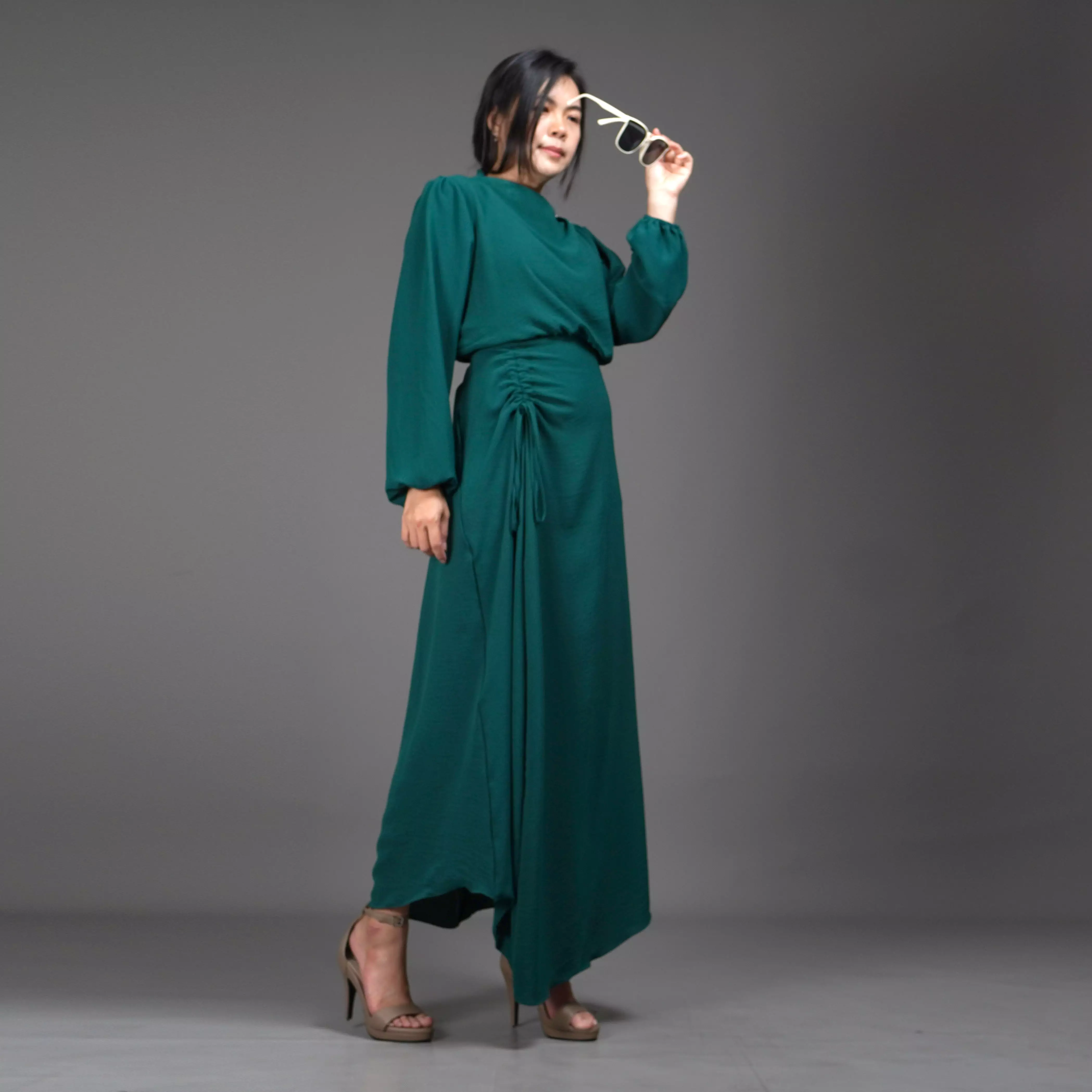  HALTERIA Longdress Polos Baju Dress Kondangan Wanita - HIJAU