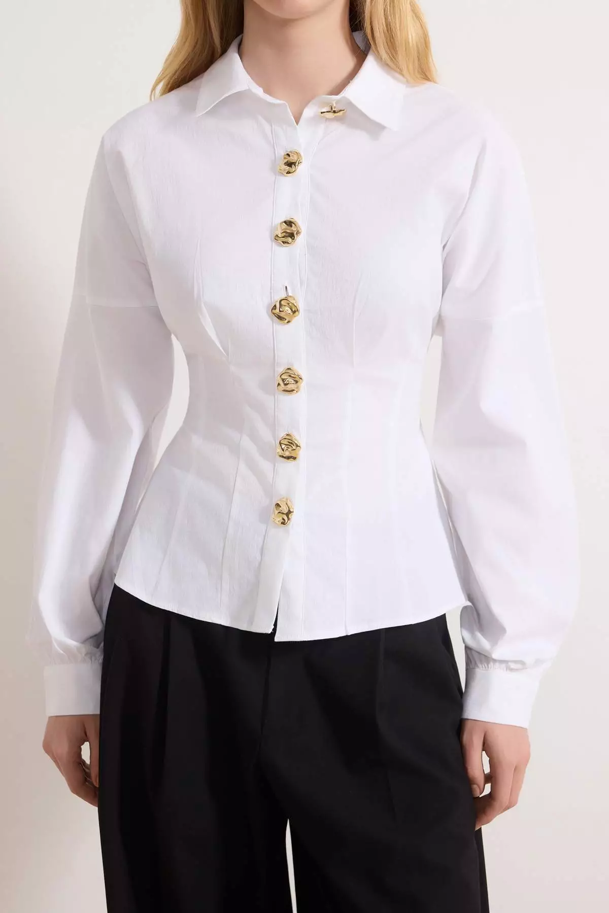 White Gold Accessory Cotton Fitted Waist Shirt Twoss26Go48