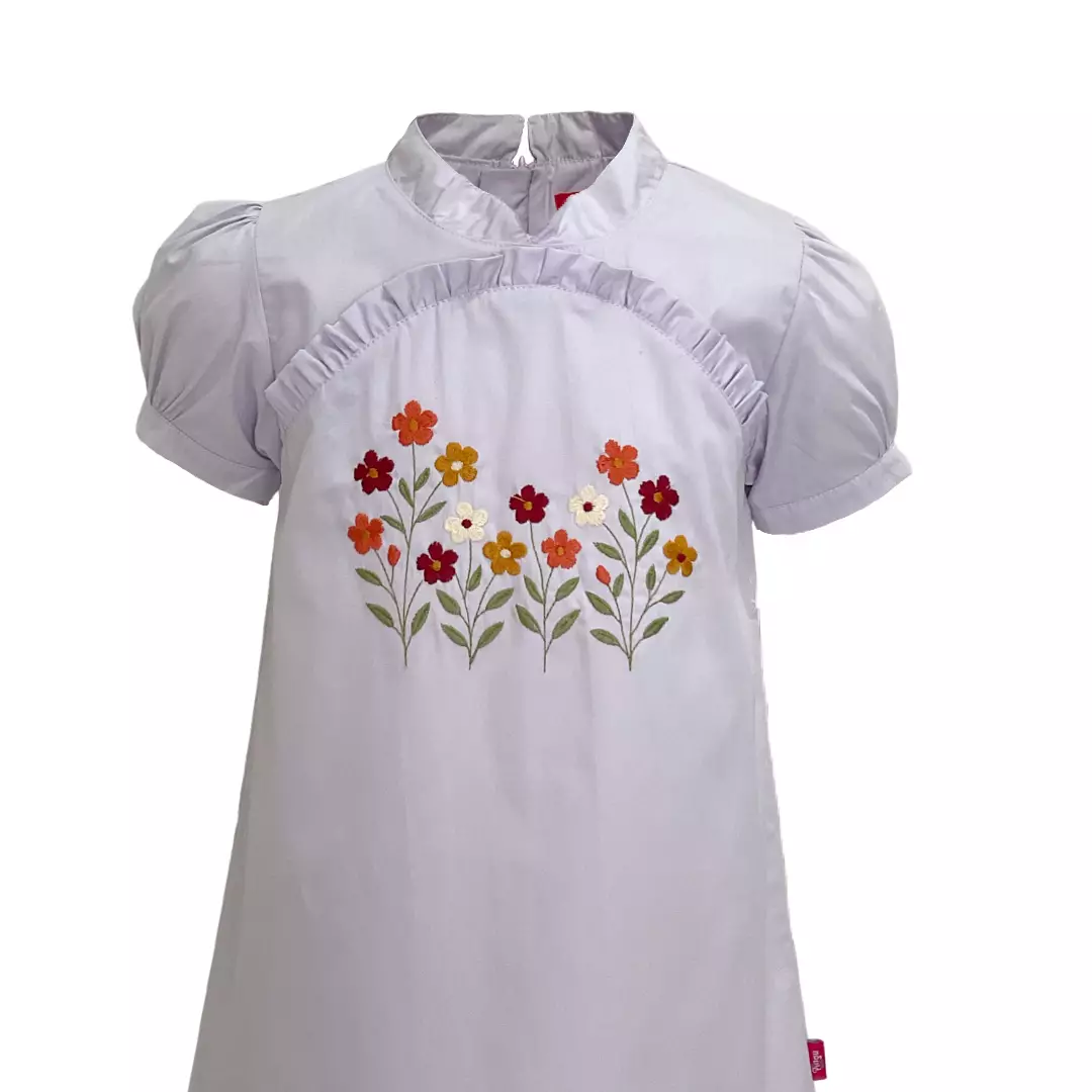 Pingu Dress Anak Perempuan Bordir Flower Ungu Pendek 90501634F