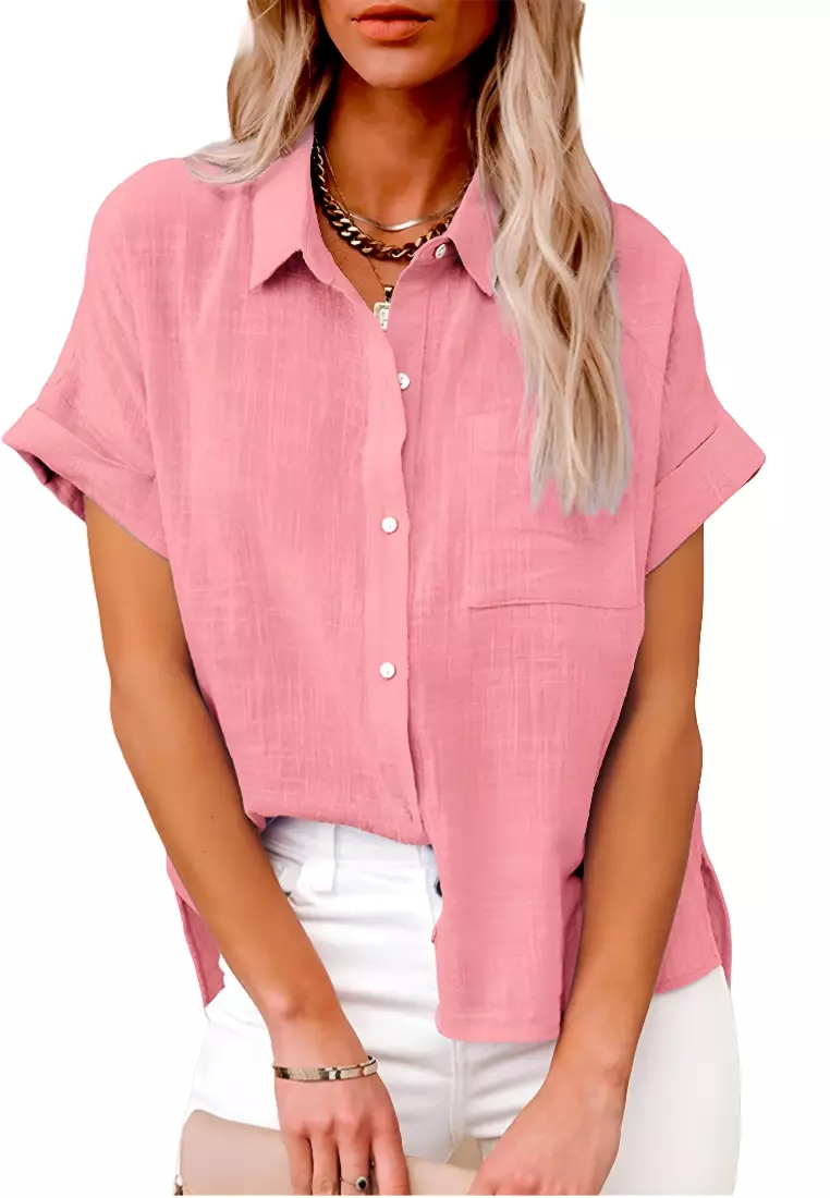 New Top Cotton And Linen Pocket Short-Sleeved Shirt