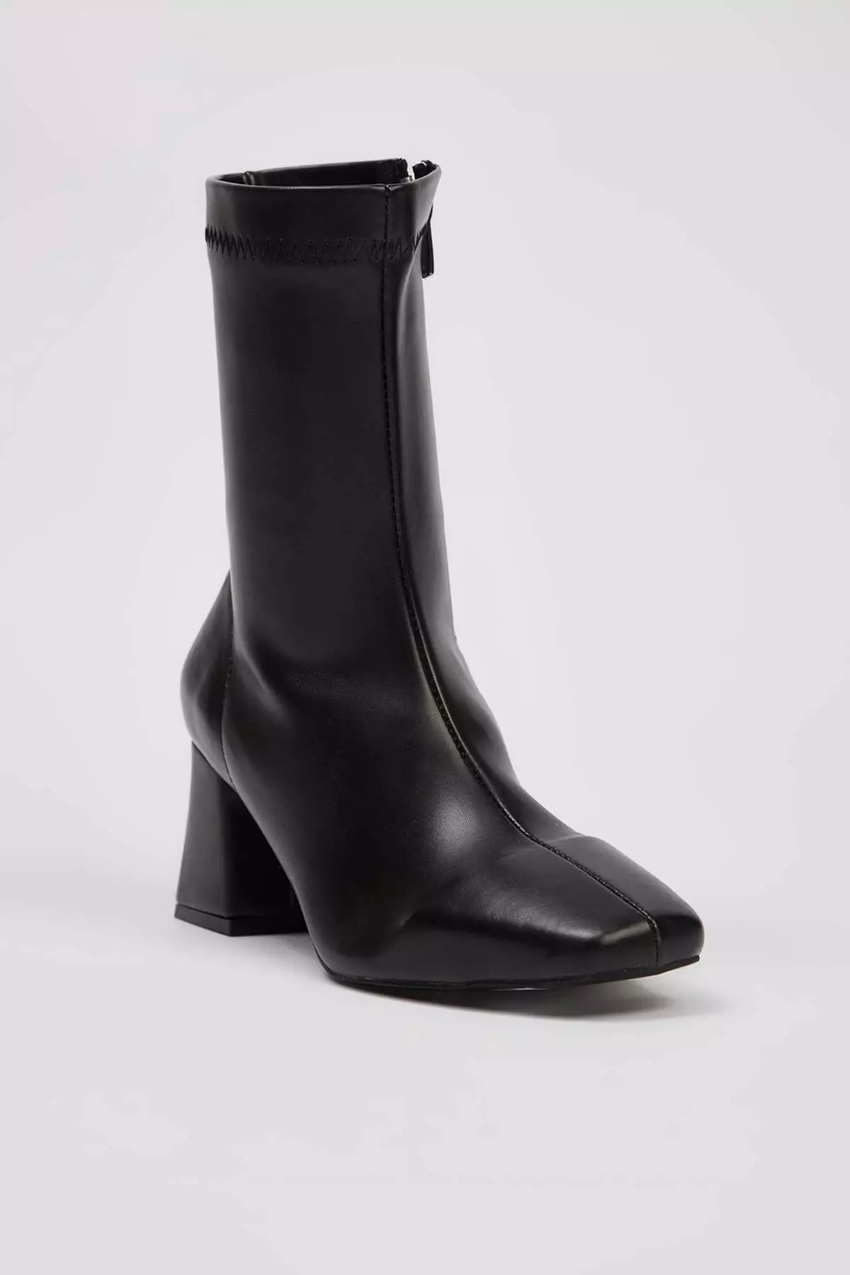 Black Stretch Zippered Women's Block Heeled Boots Takaw26Bo00002