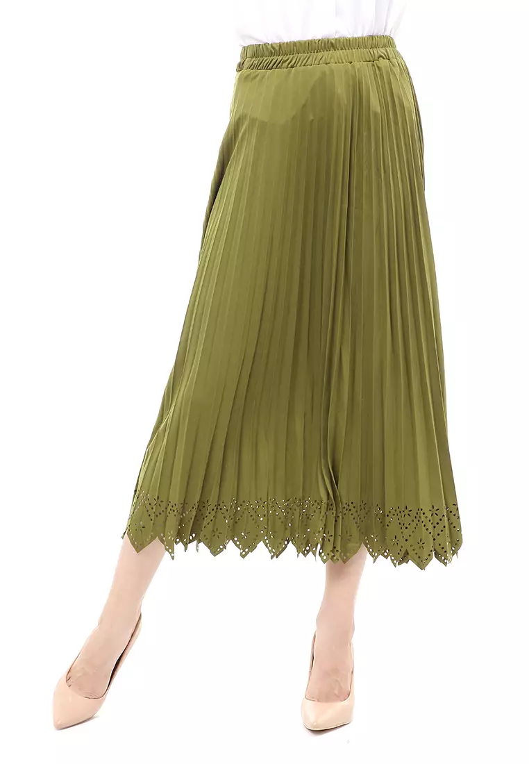 Syafira Rok Plisket Laser Polos Bawahan Wanita Muslimah Premium Quality - Army