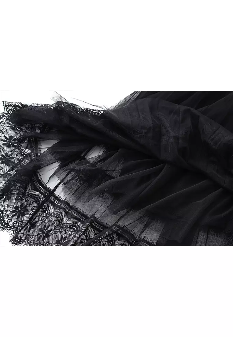 Spring/Summer High Waist Lace Stitching Mesh Skirt AF8585