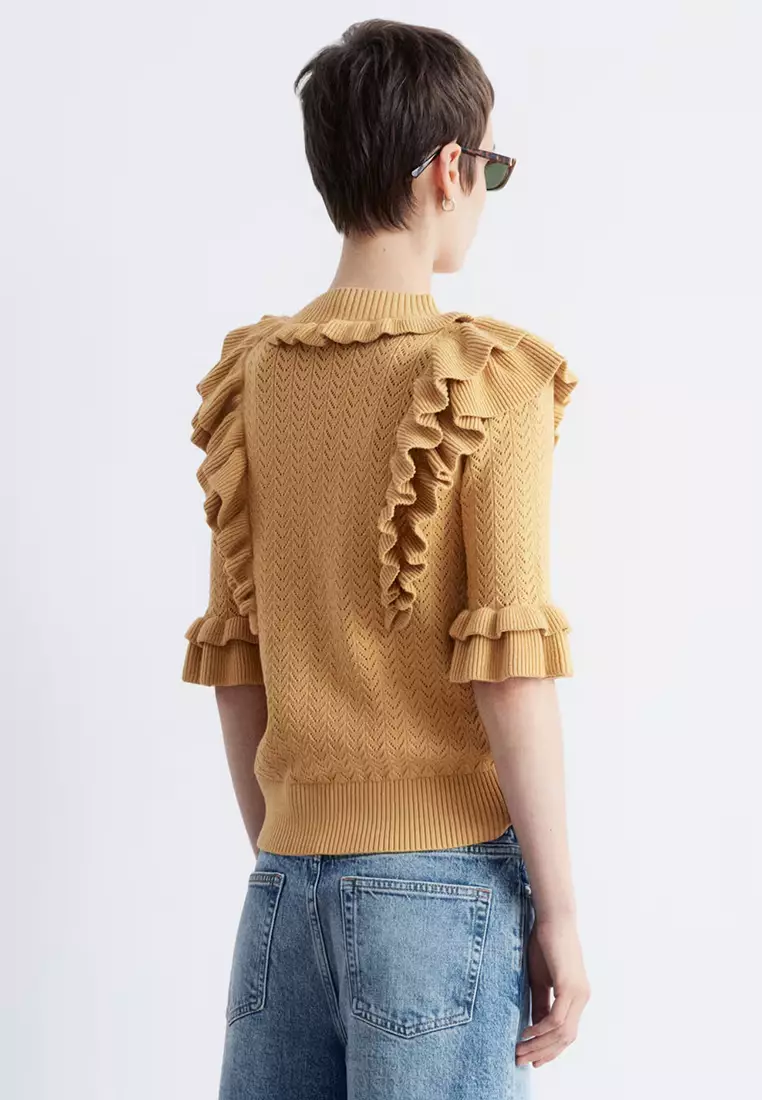Pointelle-Knit Ruffle Top