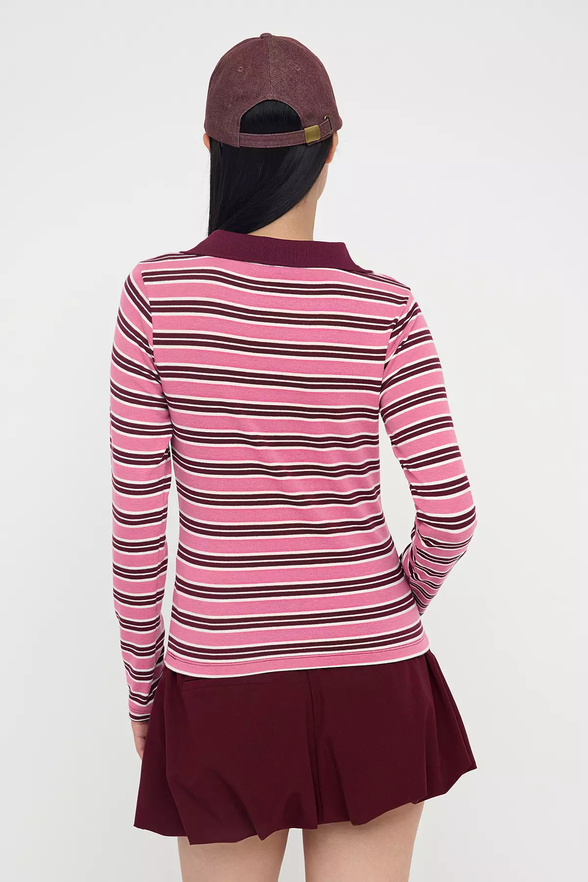 Teen Pink Striped Polo Neck Fitted/Body-Smoothing Knitted Blouse Twoaw26Bz00034