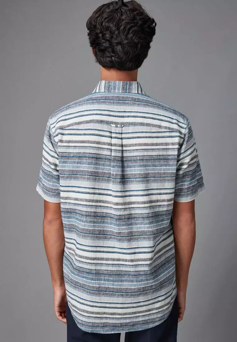 【BAON】[unisex] Horim Stripe Over Short Sleeve Shirt Short Sleeve Horizontal Stripe Shirt | boohoo