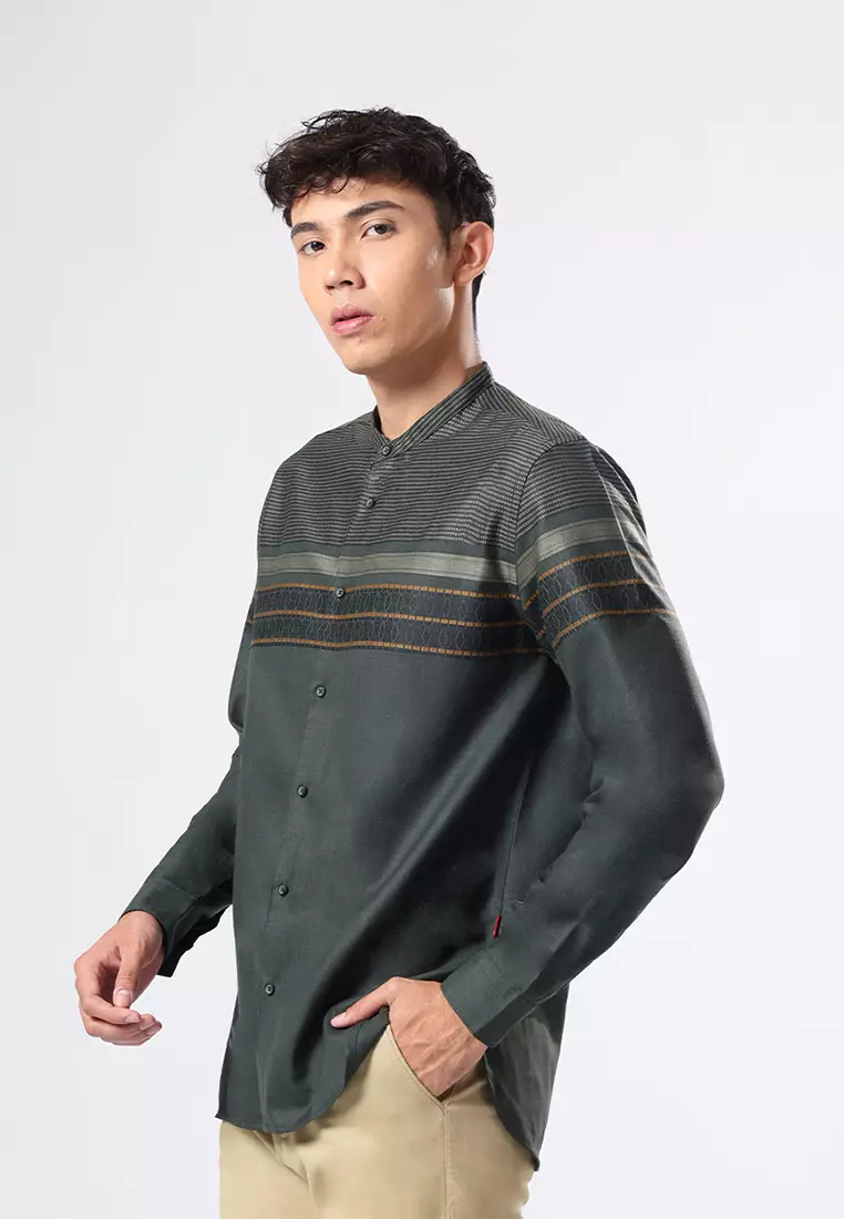 Kemeja Koko Pria Lengan Panjang Baju Muslim Pria AZKHA ARMY GREEN
