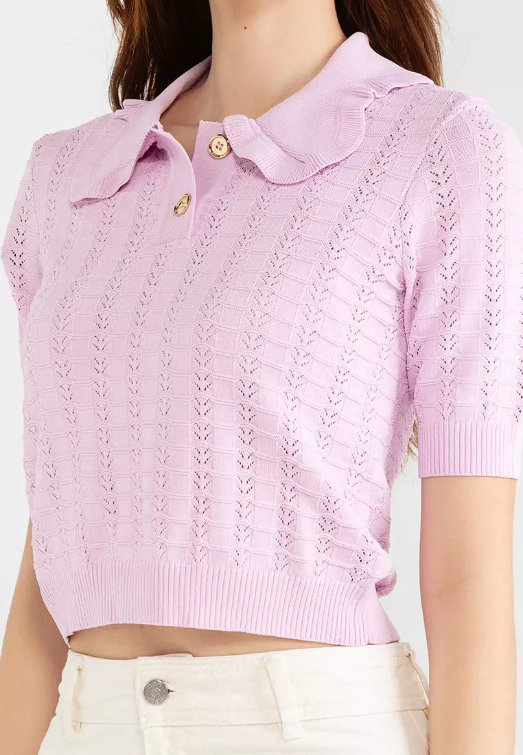 Short fan-stitched sweater