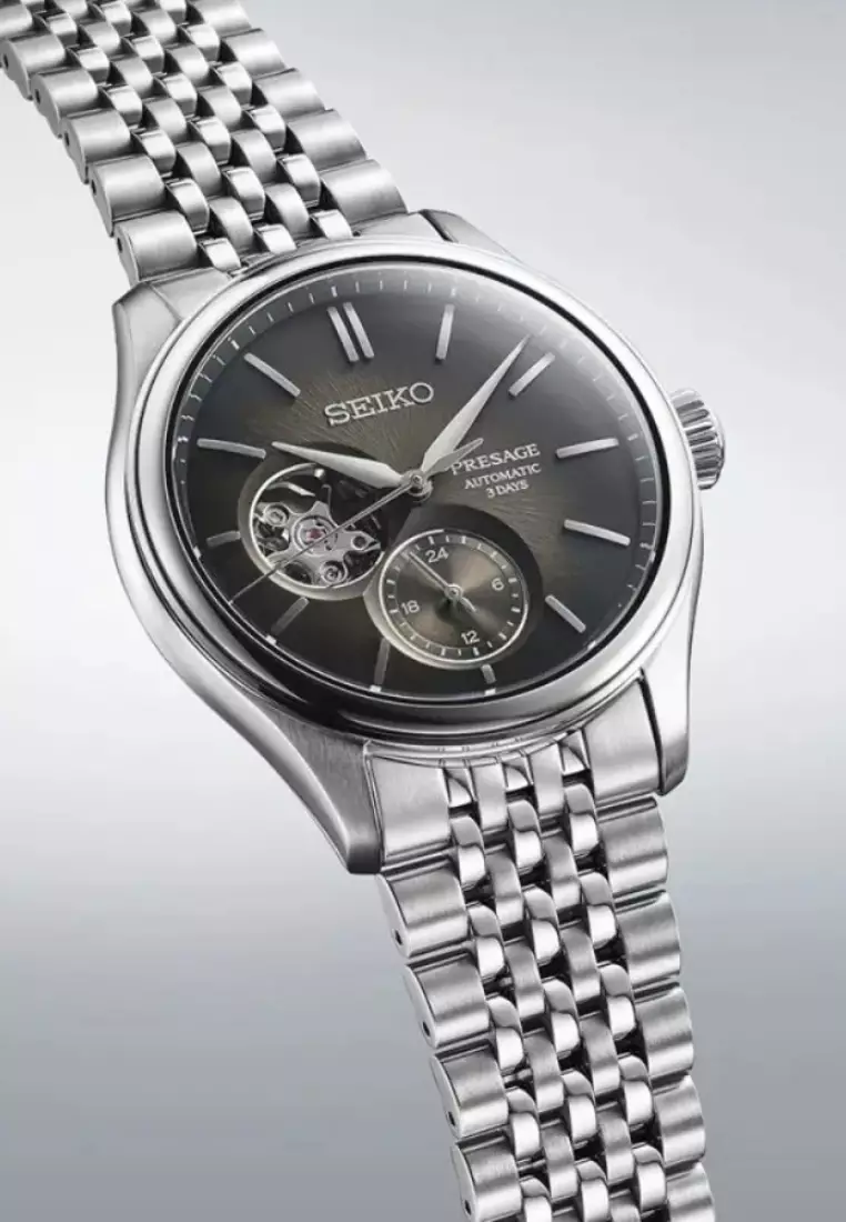 Seiko Presage Classic Series Semi-Skeleton ‘Sumiiro’ Open Heart Design Stainless Steel Band Automatic Watch SPB471J1