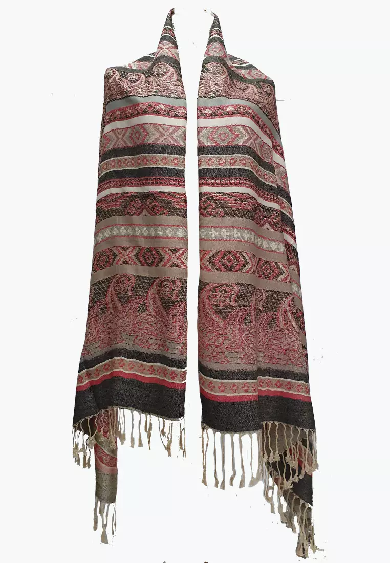 Woven Vintage Paisley Pashmina Charcoal Black