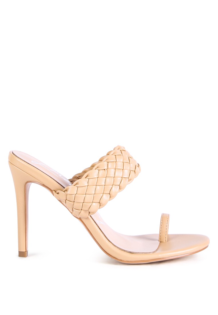 Latte Woven Strap Toe Ring Sandals