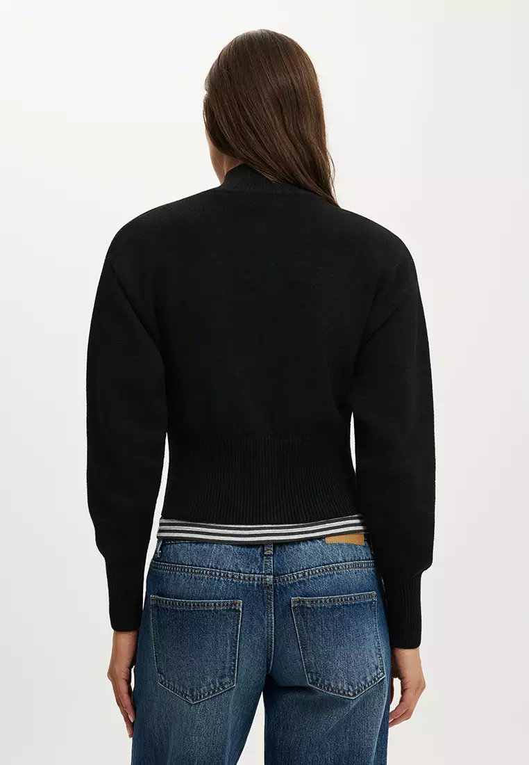 Lotus Cinched Zip Knit Bomber Sweater