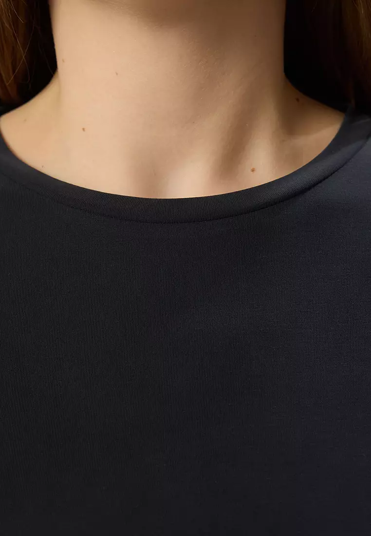 Anthracite Crew Neck Modal Flowy Comfortable Plus Size T-Shirt Tbbss25Bf00054