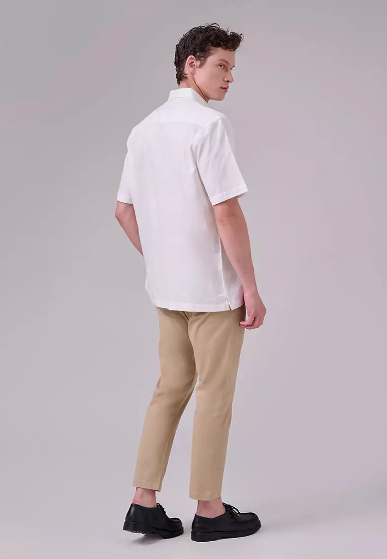 MANZONE - Kemeja Dobby Lengan Pendek Pria Janis Comfort Fit - White Warna White