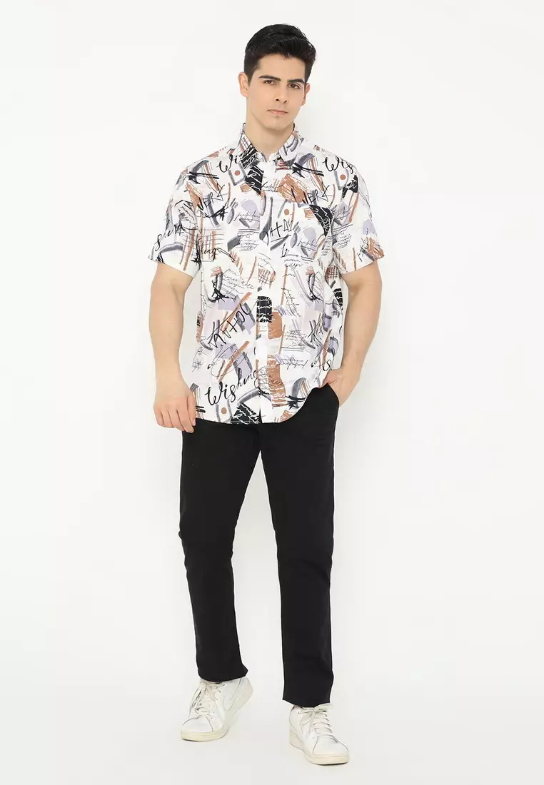 POLICE Kemeja Printing Cotton Tencel Regular Fit Pria