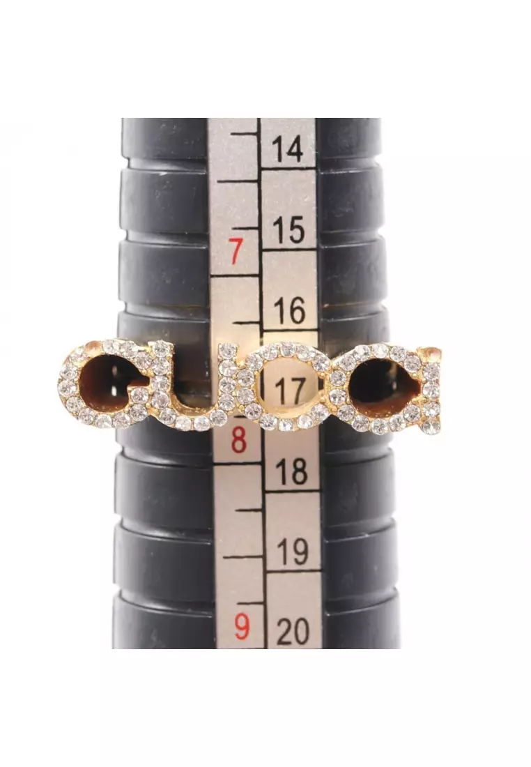 Pre-Loved Gucci logo Rhinestone ring ring GP gold