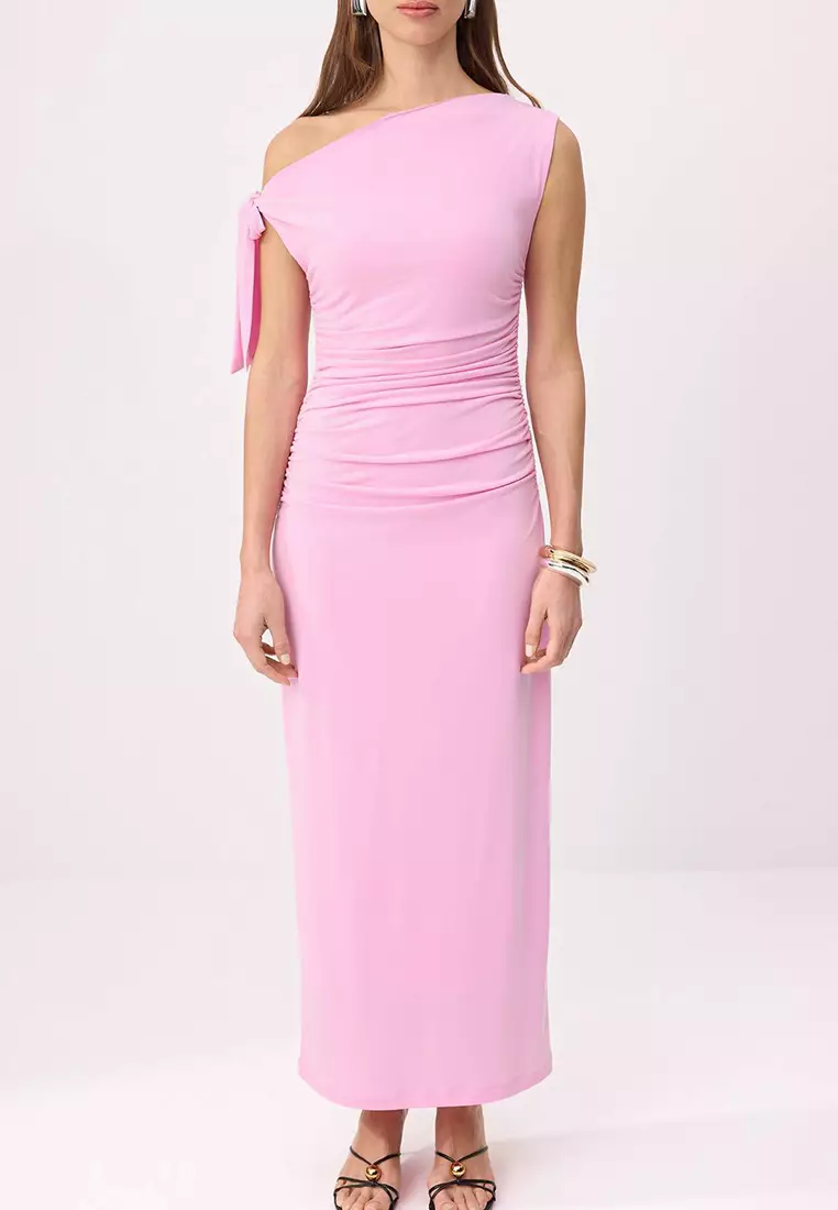 Pink Fitted/Bodycon Maxi Stretchy Pencil Knitted Dress Twoss24El563