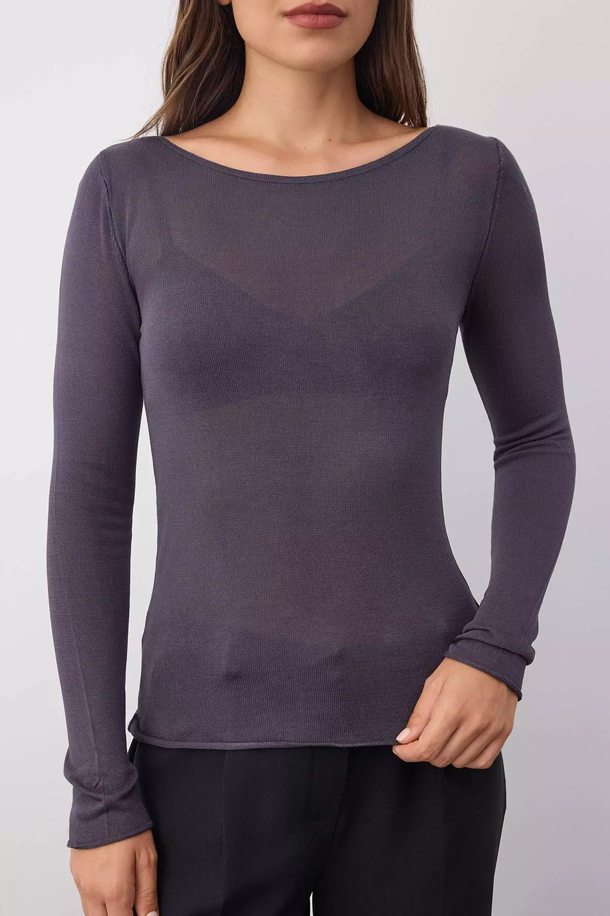 Wardrobe Essentials Anthracite Basic Thin Knit Sweater | Twoaw26Kz00112