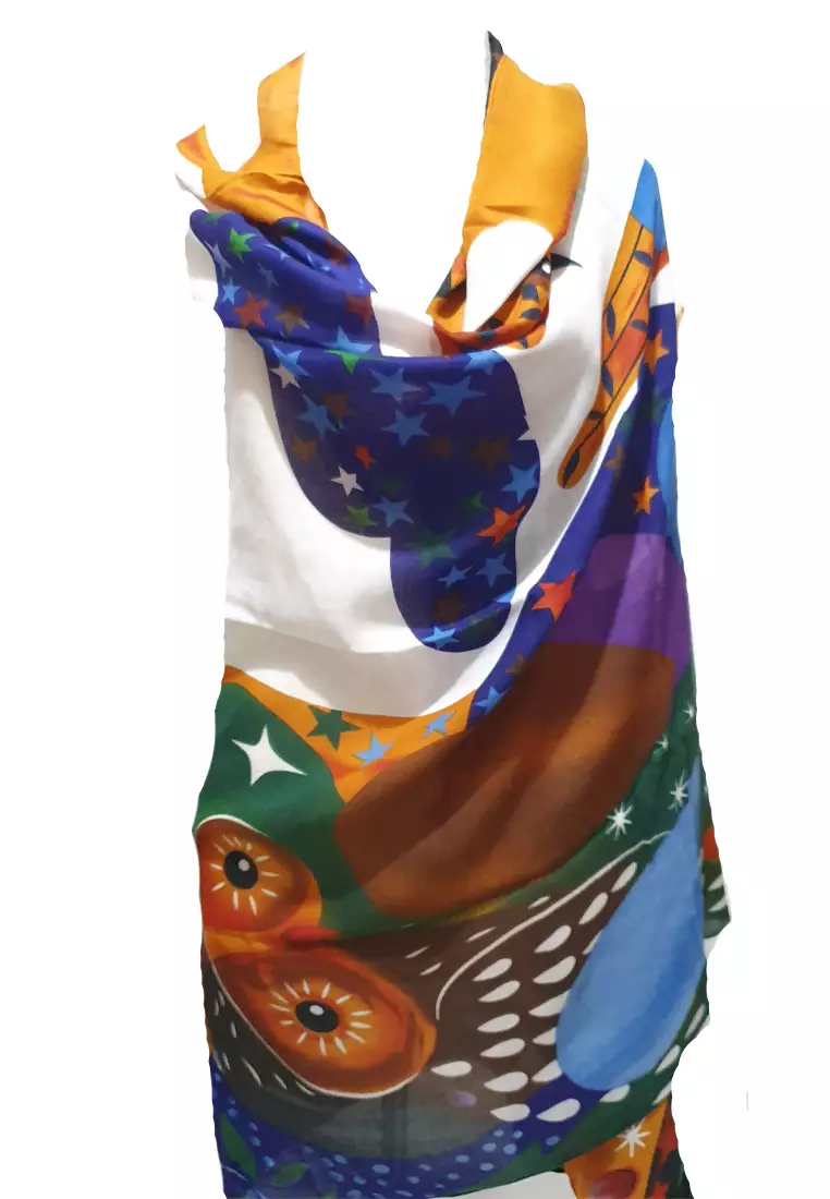 Aksesoris Syal Wanita Printed Scarf Tassel Shine Stars Multicolour