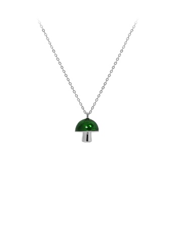 Glamorousky silver 925 Sterling Silver Simple and Cute Green Epoxy Mushroom Pendant with Necklace 85639ACB6B28D3GS_1