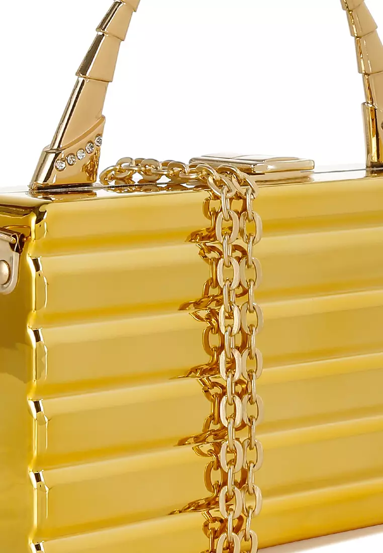Tas Kotak Mini Metalik Emas