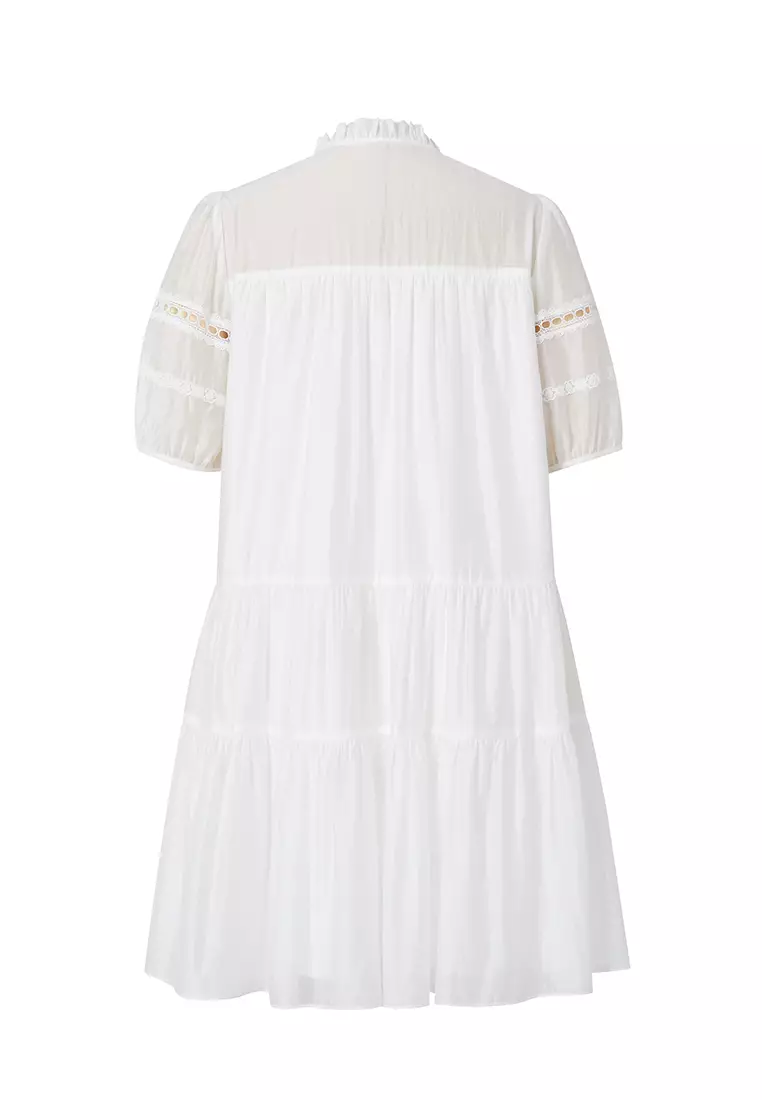 Ruffled Collar Embroidery Tiered Dress