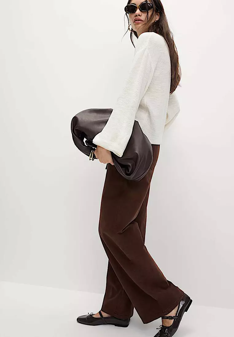 Denim Drawstring Wide-Leg Trousers