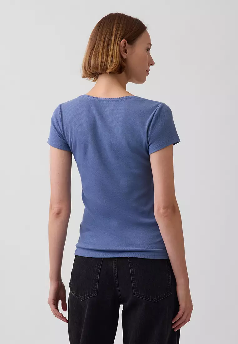 Ribbed Logo Scoop Neck Top