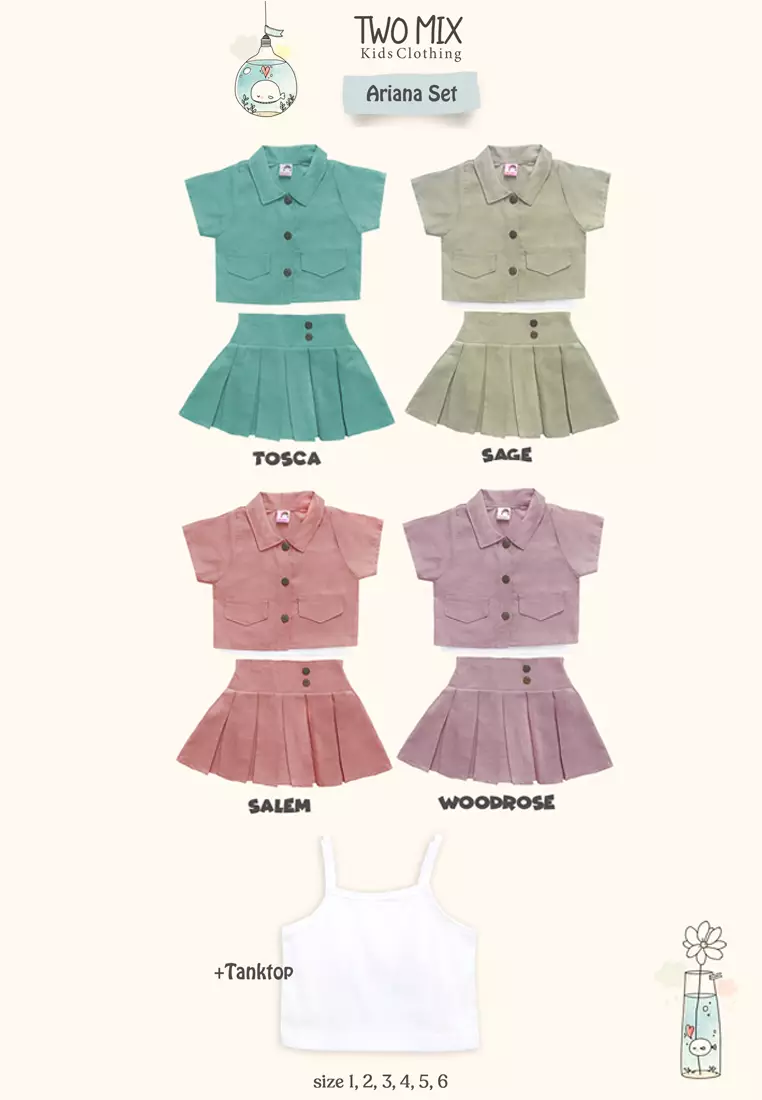 Two Mix - Setelan Baju Rok Anak 1-8 Tahun Anak Perempuan Lucu + Tanktop - Ariana Set 4370 Tosca