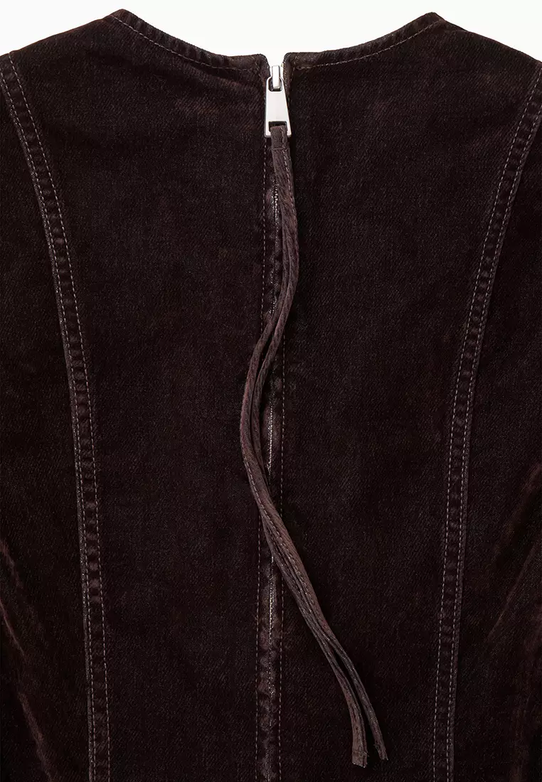 Flocked-Denim Panelled Mini Dress