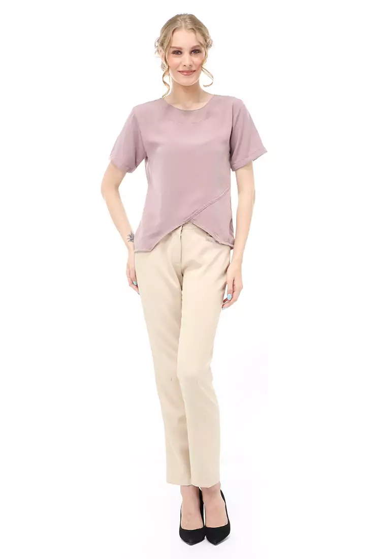 Cheva Blouse Atasan Wanita Kasual Lengan Pendek Model Asymetris Material Wolfis ORIGINAL